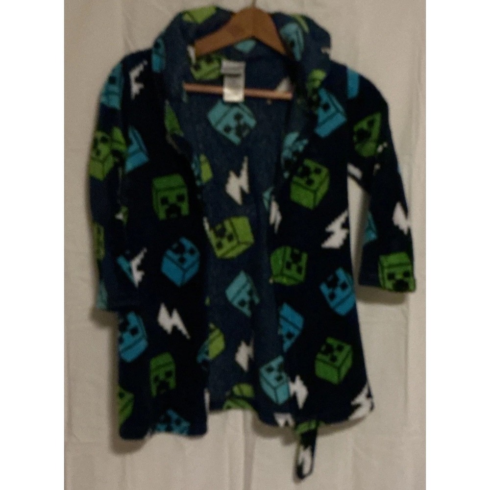 Minecraft‎ Creeper Fleece Robe Blue With Belt Kids Size S (6)